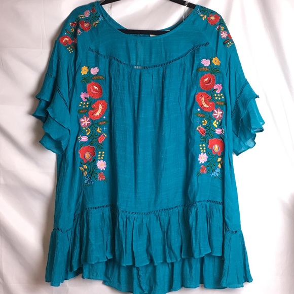 Umgee Tops - Umgee Plus Turquoise Peplum Blouse